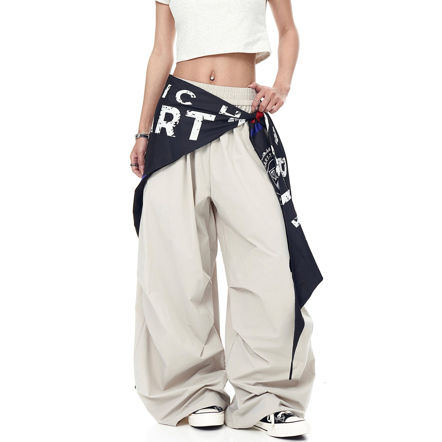 Summer loose pleated curved knife wide leg pants