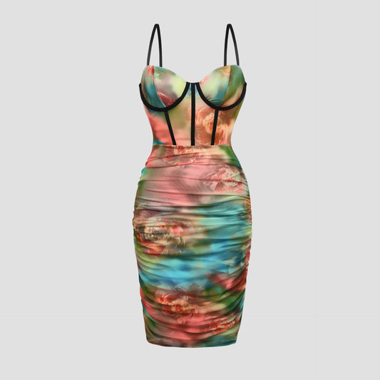 Mesh camisole short skirt, hip hugging dress