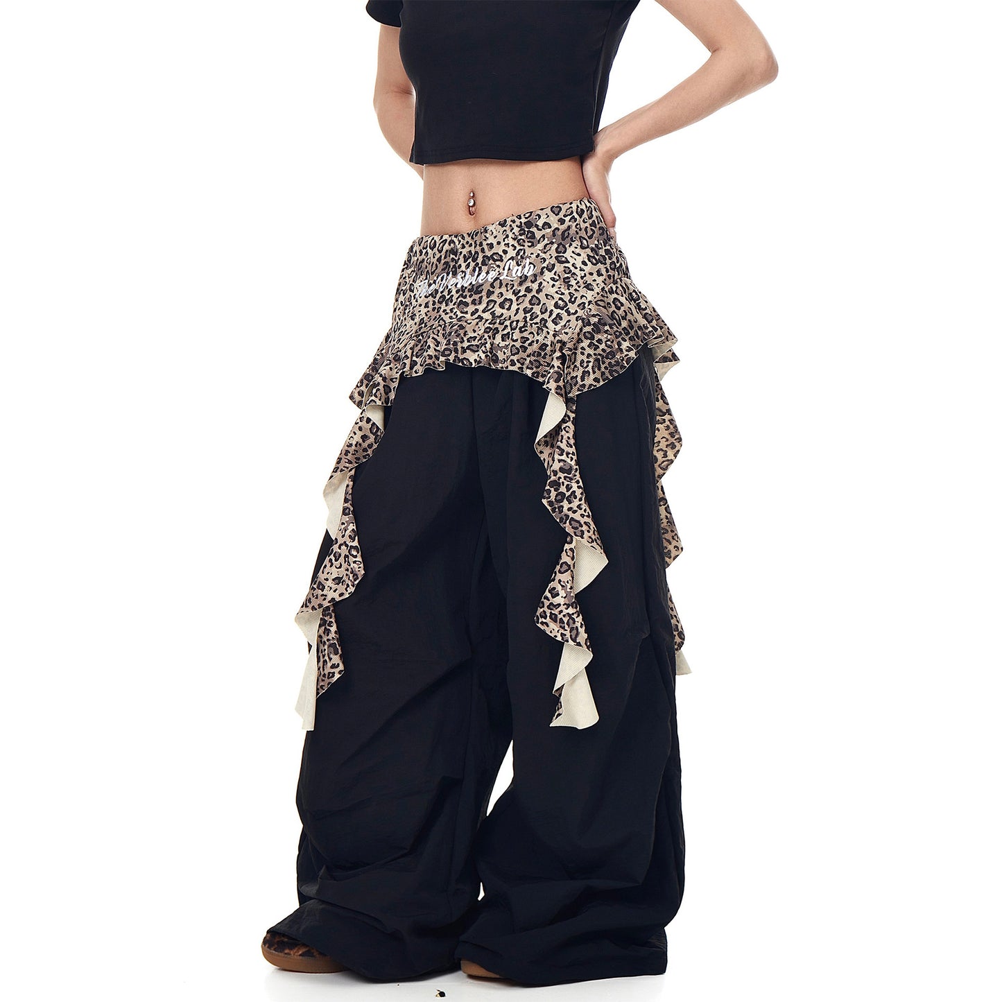 Retro spicy girl leopard print paratrooper pants for women