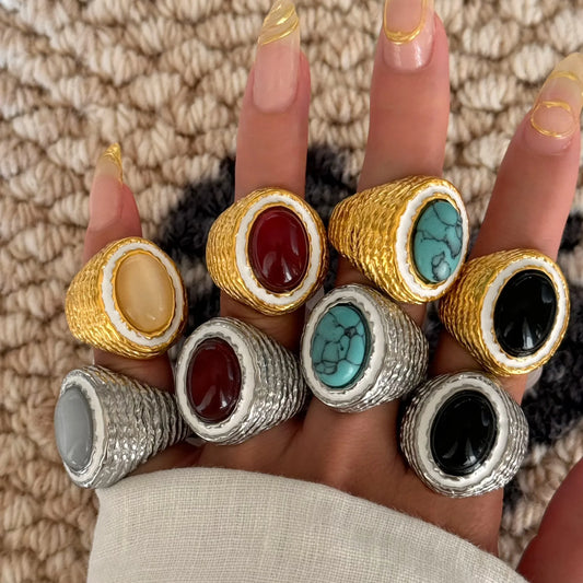 Vintage Colorful Stone Steel Rings