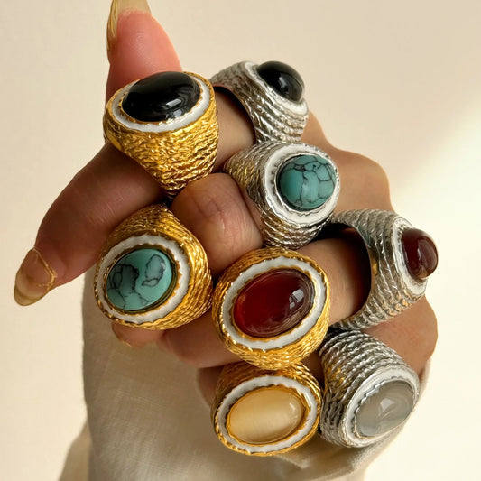 Vintage Colorful Stone Steel Rings