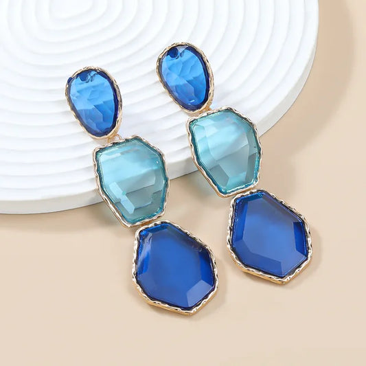 Polygonal Alloy Transparent Resin Colorful Matching Long Drop Earrings