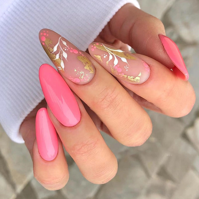 Manicure Wearable Nails Pink Nails Art Stickers White Flower