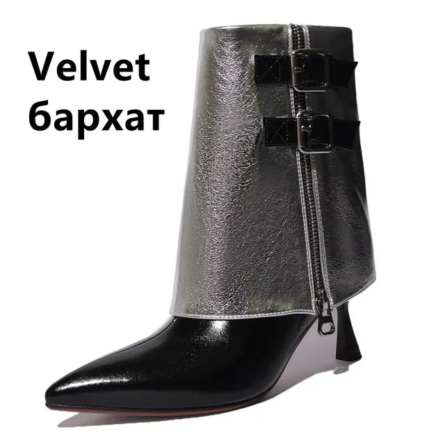 Women’s High Heel Mixed Color Leather Boots