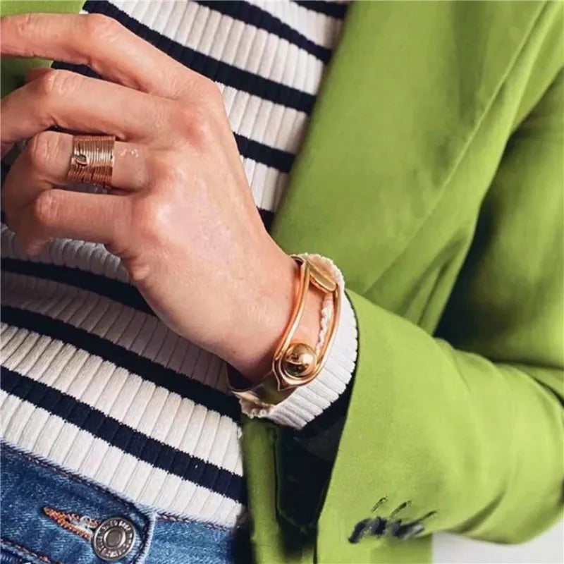 Retro Brass Gold Color Metal Bracelets Bangles for Women