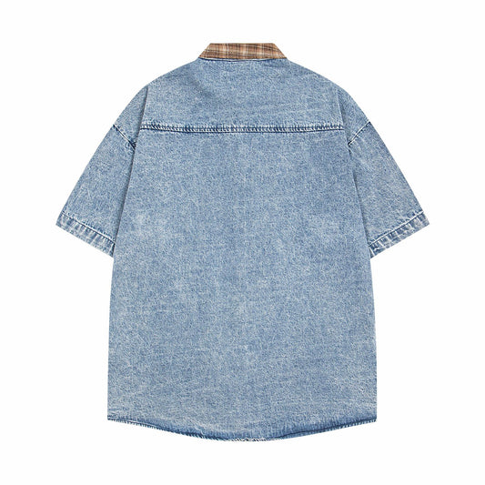 Retro Cartoon Patchwork Denim Shirt