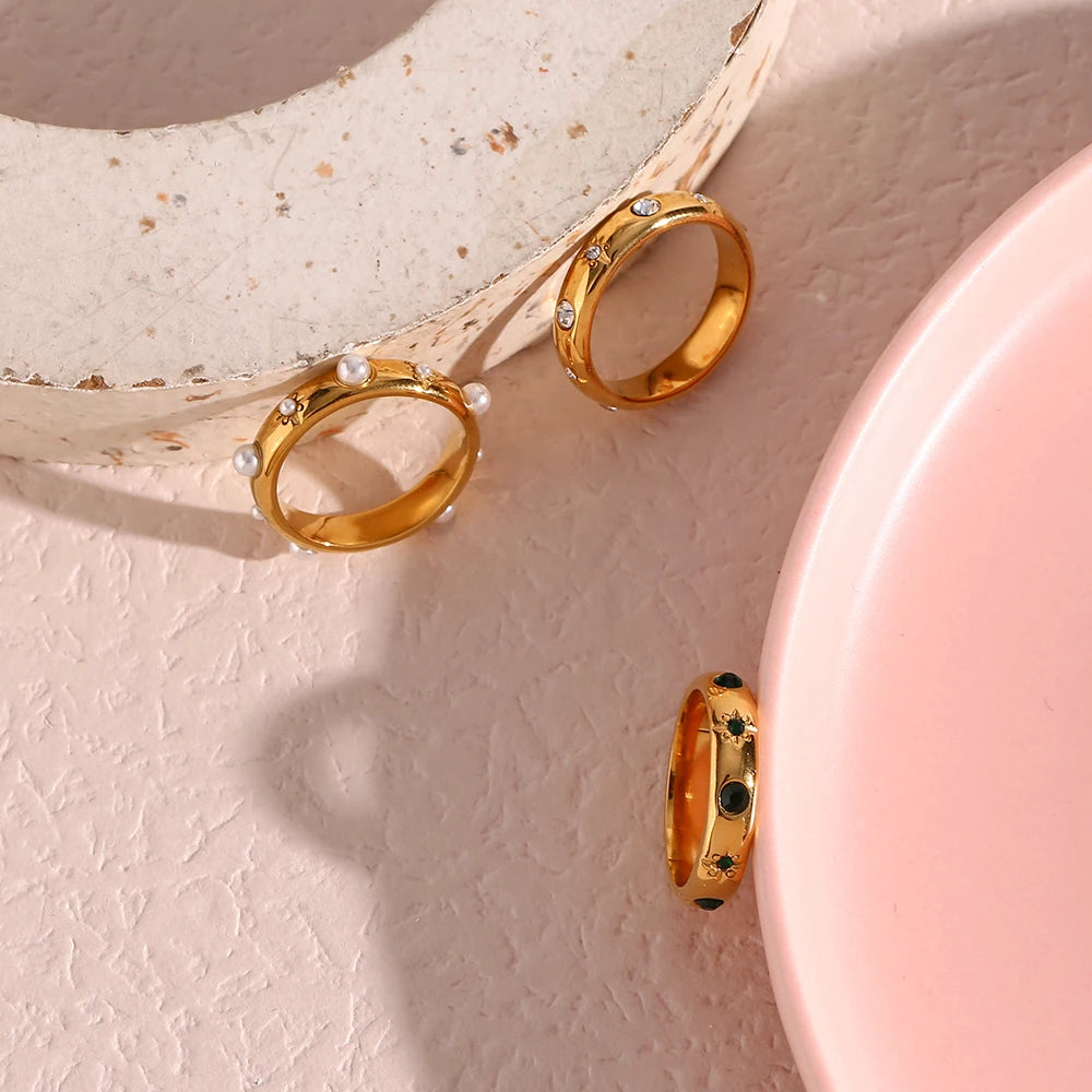 18K Gold Plated Pearl Rings For Women Waterproof Jewelry