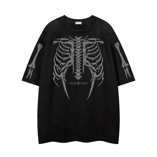 Skeleton print short sleeved T-shirt loose top