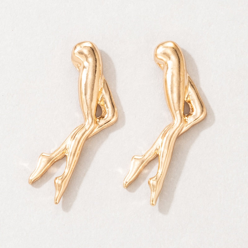 Gold Alloy Leg Charm Earrings