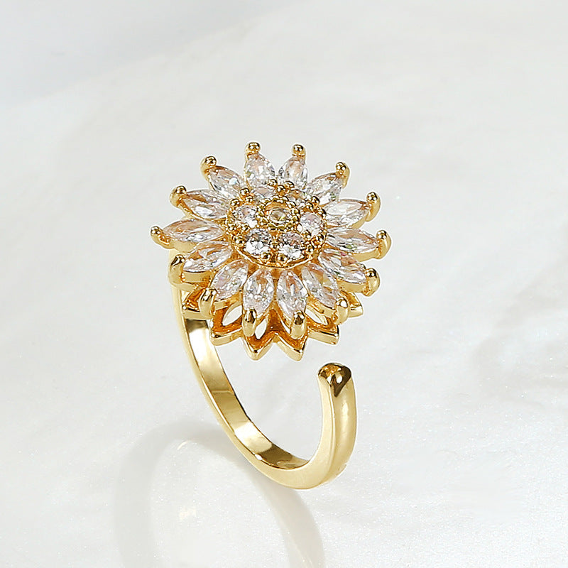 Sunflower Rotating Open Ring Women's Flower Fashion Ring