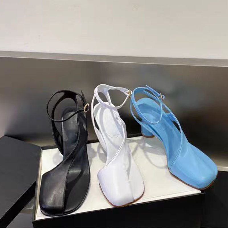 Strange Heel Square Toe Hollow Sandals  Women Shoes Summer