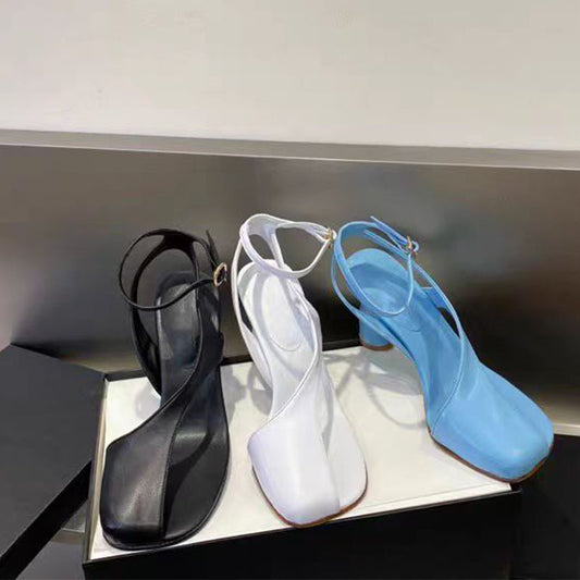 Strange Heel Square Toe Hollow Sandals  Women Shoes Summer