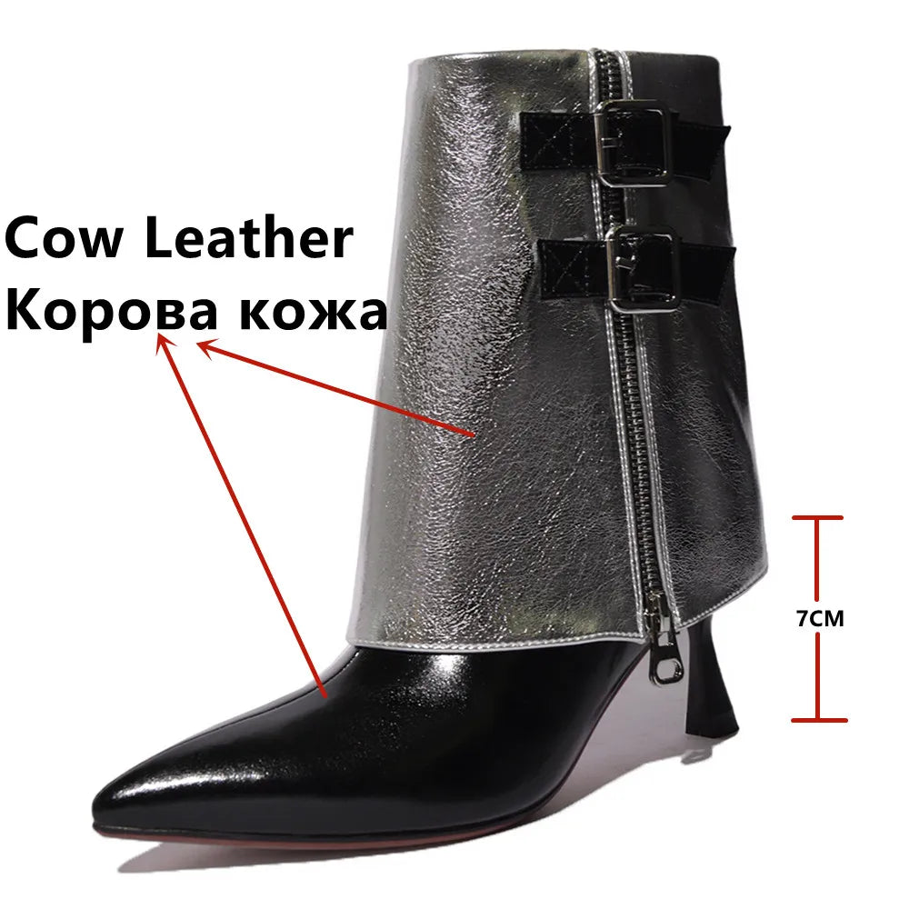 Women’s High Heel Mixed Color Leather Boots
