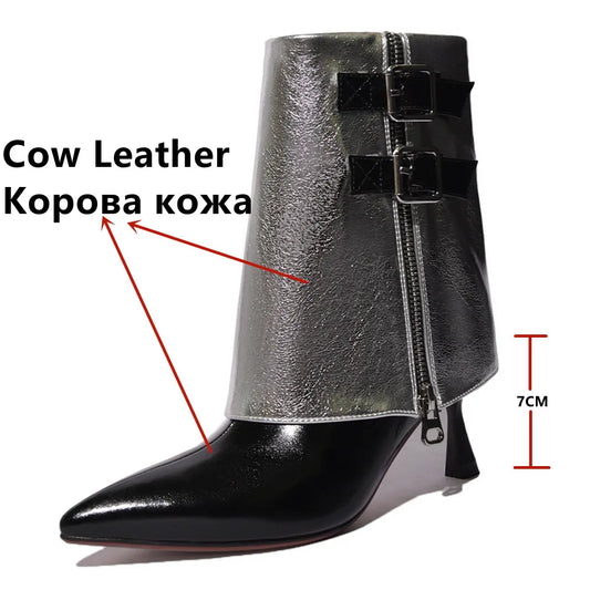 Women’s High Heel Mixed Color Leather Boots