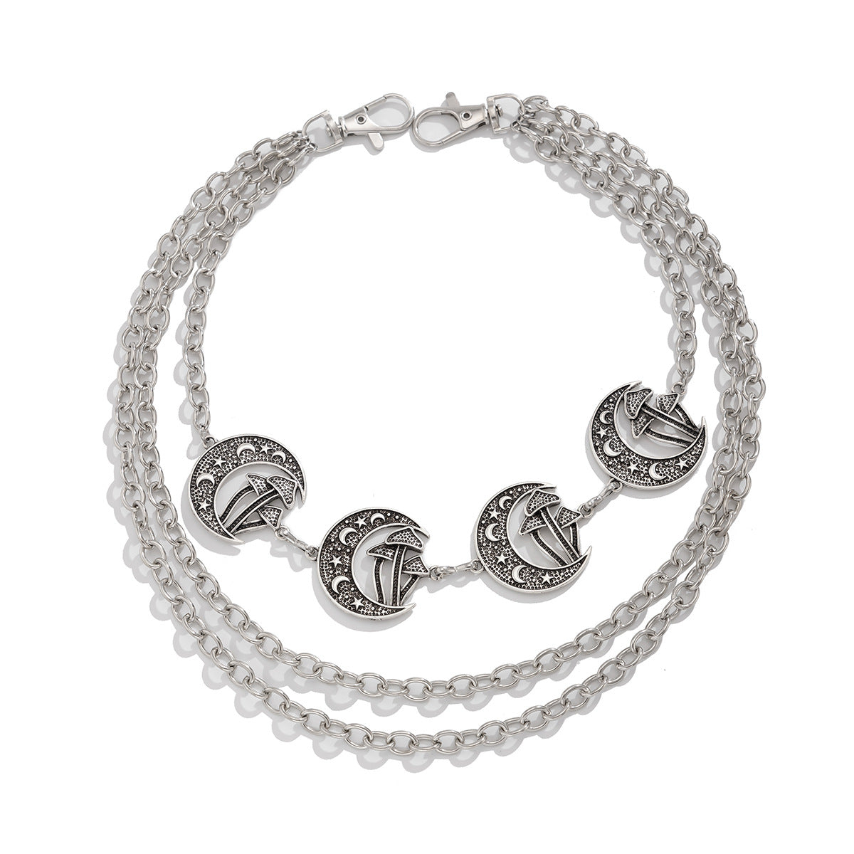 Punk style Moon Teeth Mushroom Cross Chain Pants Waist Chain