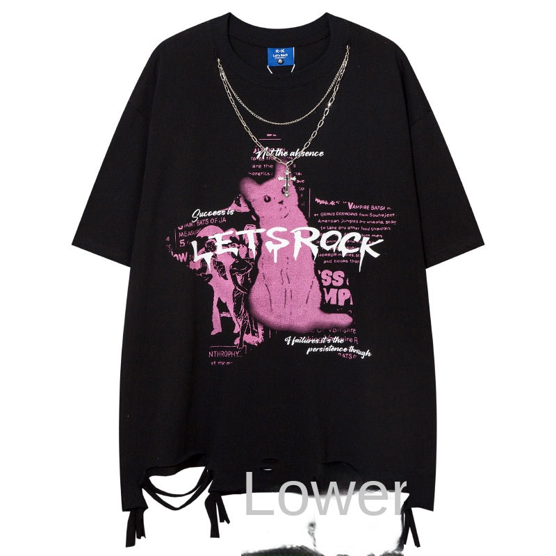 Short Sleeve T-Shirt  Summer High Street Loose Fit Tee