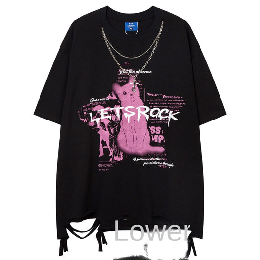 Short Sleeve T-Shirt  Summer High Street Loose Fit Tee