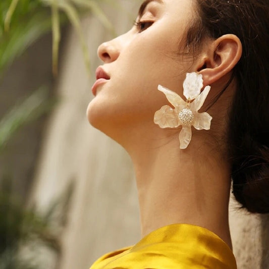 Luxury Resin Flower Statement Drop Earrings