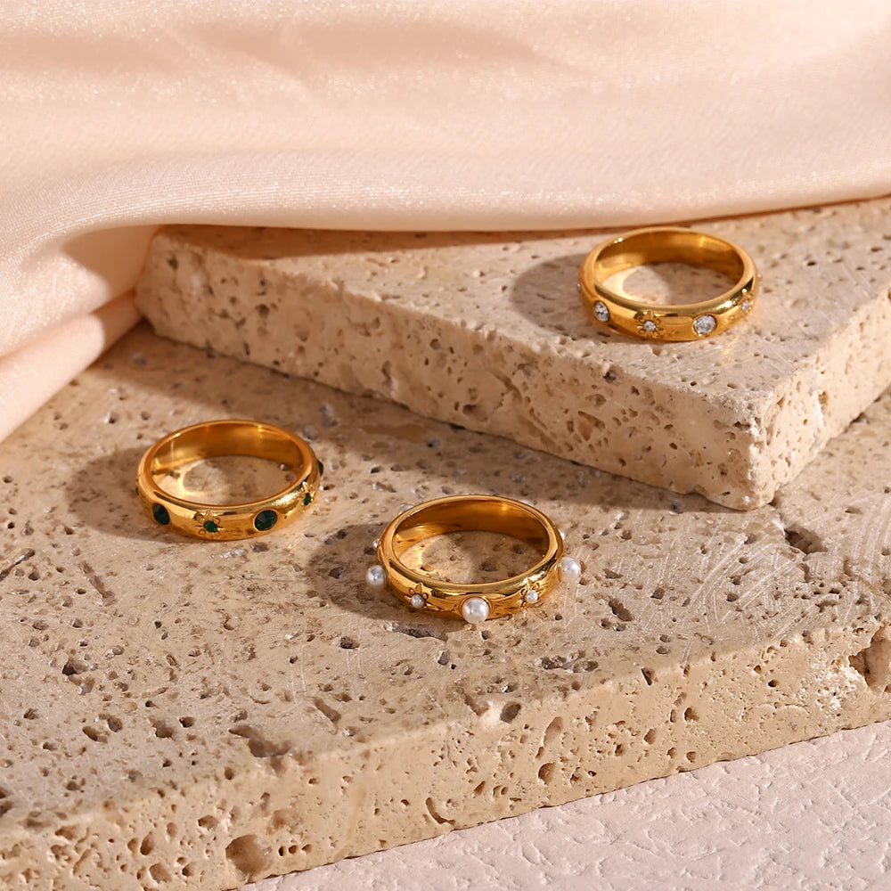 18K Gold Plated Pearl Rings For Women Waterproof Jewelry