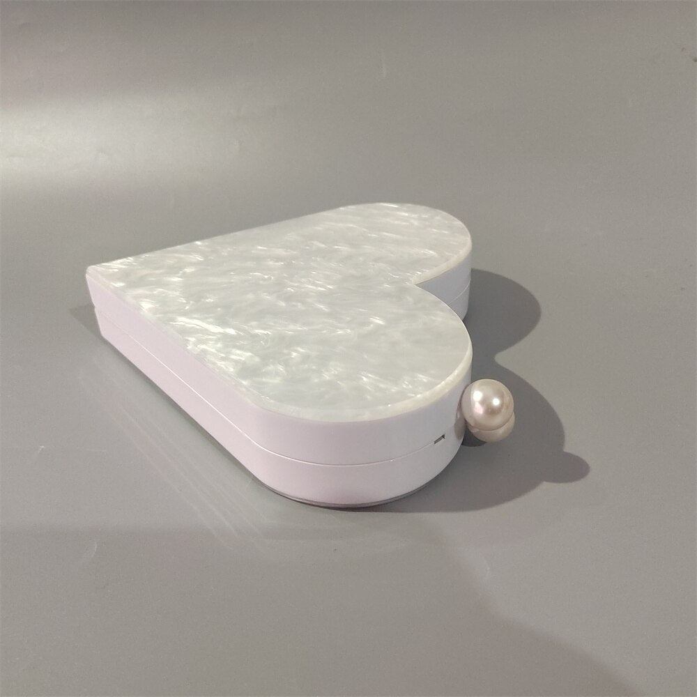 Mother of Pearl White Acrylic Clutch Luxury Heart Evening Bag
