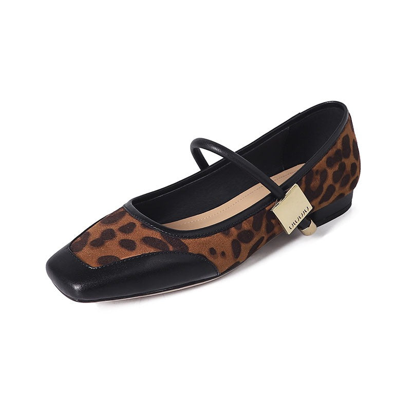 Square Toe Leopard Print Suede Low Heels