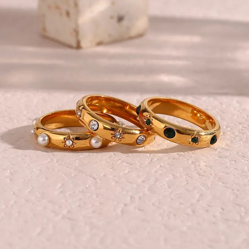 18K Gold Plated Pearl Rings For Women Waterproof Jewelry