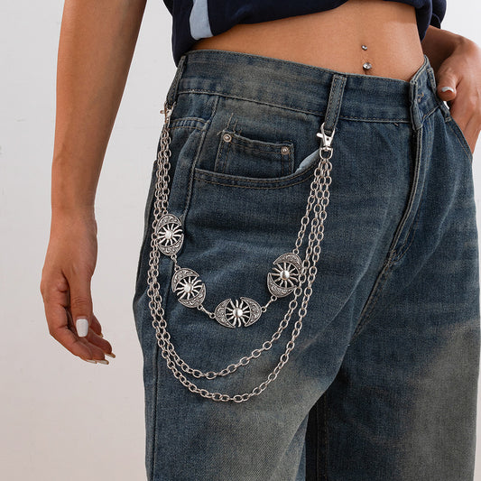 Punk style Moon Teeth Mushroom Cross Chain Pants Waist Chain