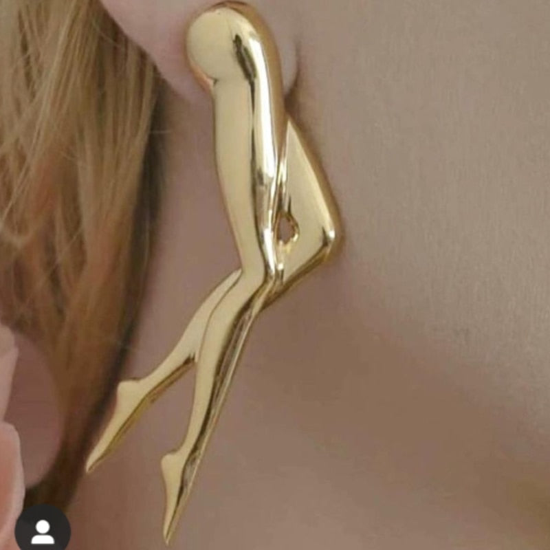 Gold Alloy Leg Charm Earrings