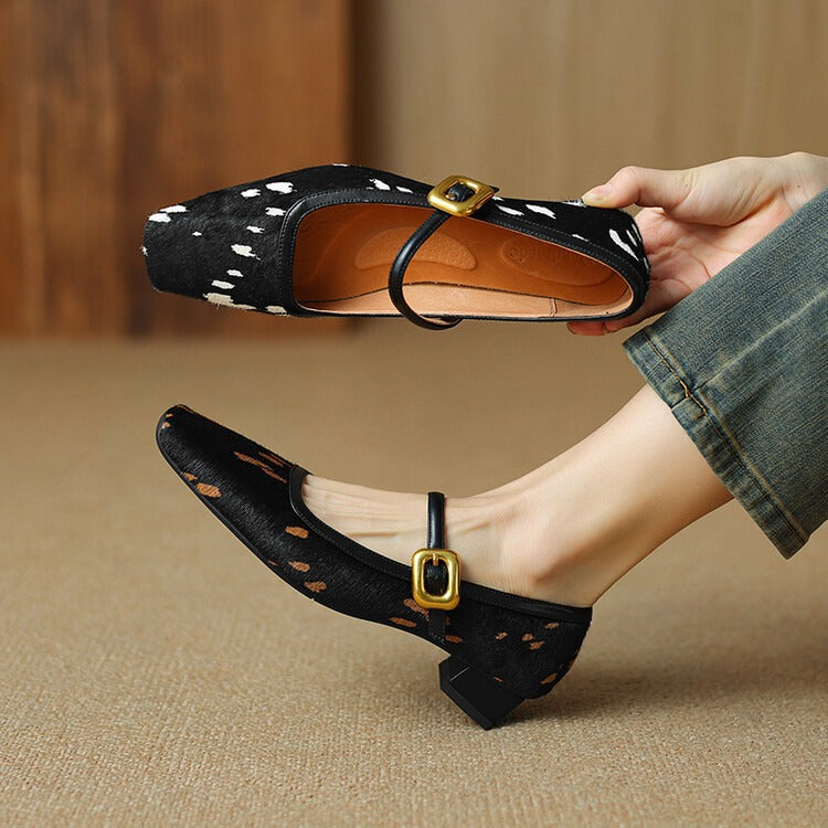 Women’s Polka Dot Square Toe Buckle Shoes