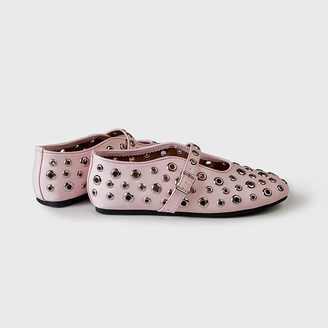 Hollow Out Rivet Mary Jane Ballet Flats Shoes