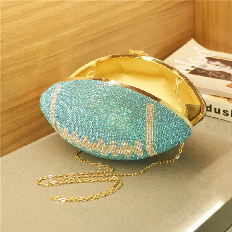Rugby Ellipse Ball Clutch Purses for Women Evening Rhinestone Handbags