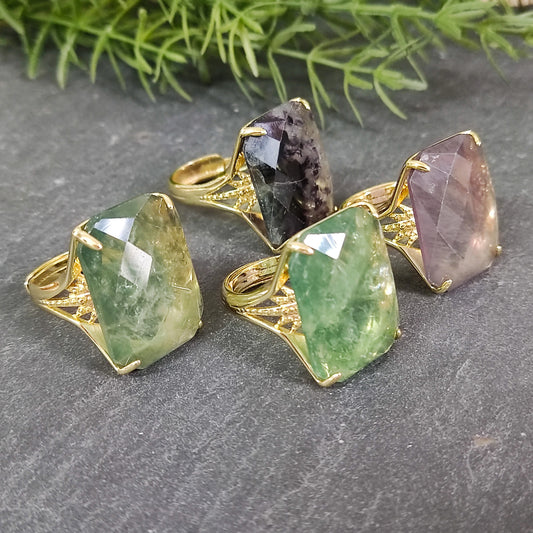 Rectangular Crystal Gemstone Rings for Women