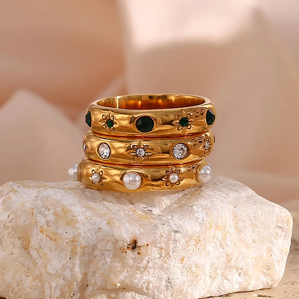 18K Gold Plated Pearl Rings For Women Waterproof Jewelry