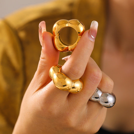 Fashionable hollow flower smooth geometric ring for women