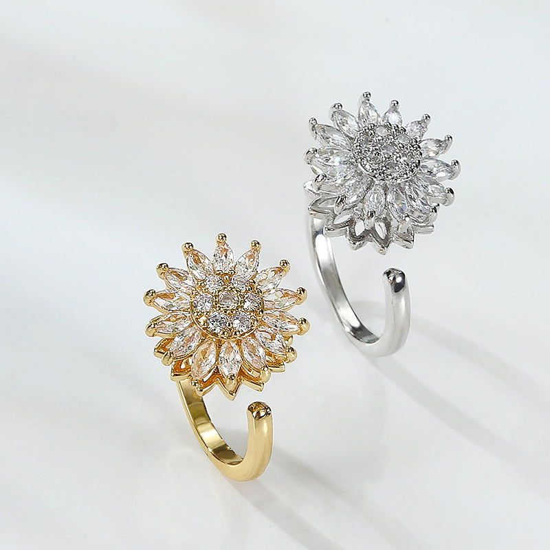 Sunflower Rotating Open Ring Women's Flower Fashion Ring