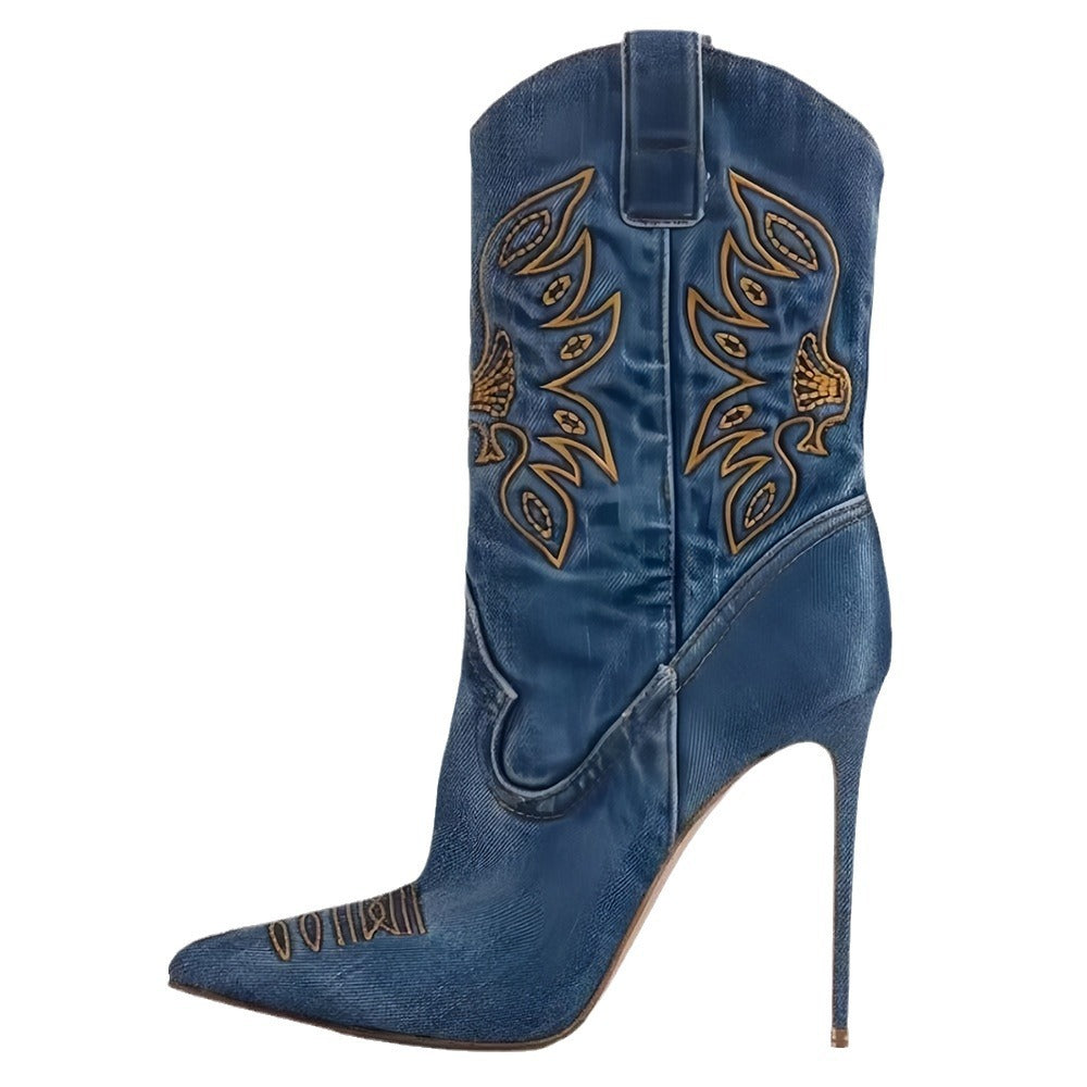 Embroidered Western Cowboy High Heel Boots
