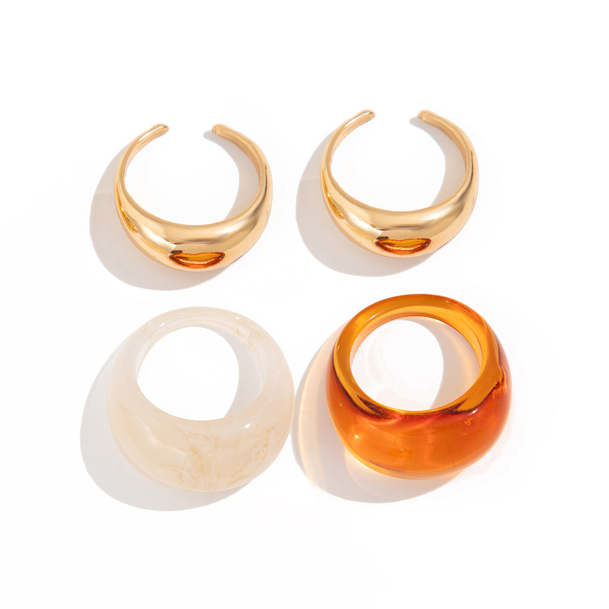 Ins style metal curved ring set retro amber rings
