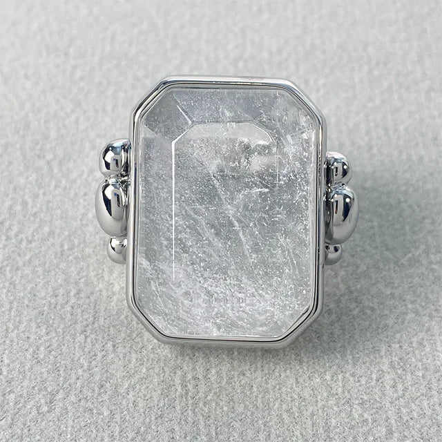 Trending Fashion Retro Square Natural Stone Crystal Ring