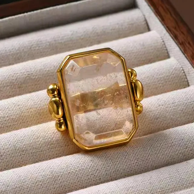 Trending Fashion Retro Square Natural Stone Crystal Ring