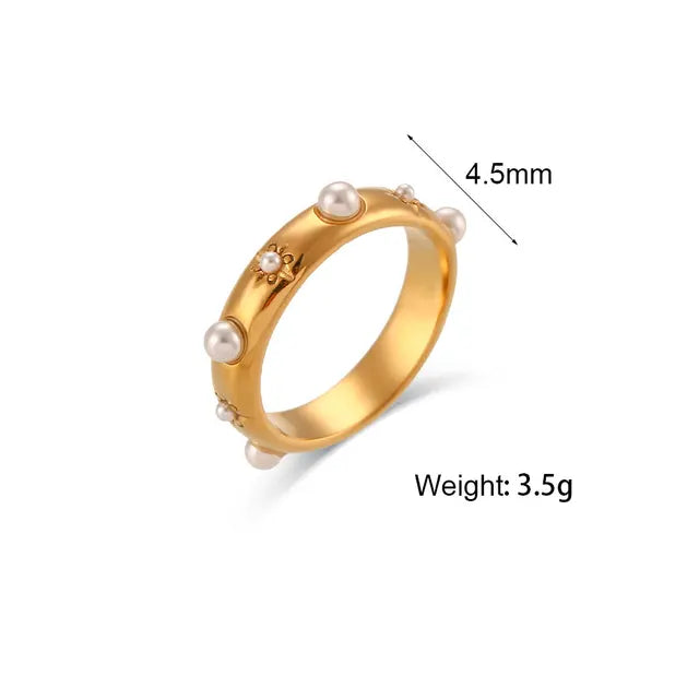 18K Gold Plated Pearl Rings For Women Waterproof Jewelry