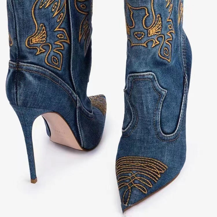 Embroidered Western Cowboy High Heel Boots