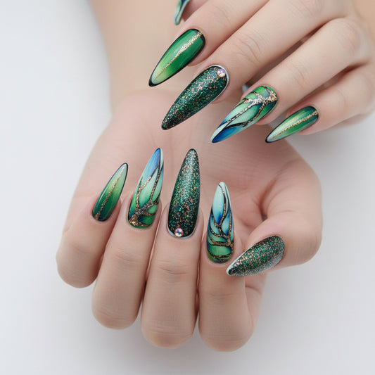 Nail Art Almond Nails Finished Wearable Nails Mid-Length Nail Art