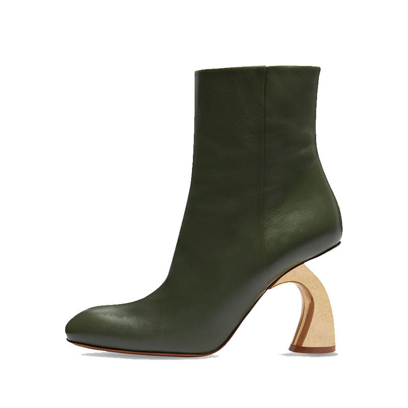 Elegant Metal Heel Square Toe Ankle Boots